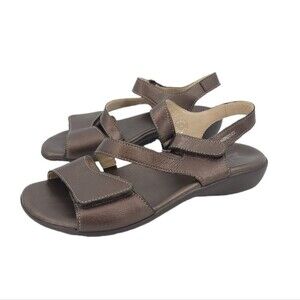 Mephisto Womens Leather Strappy Sandals 37/7 Brown Bronze Comfort Hook And Loop